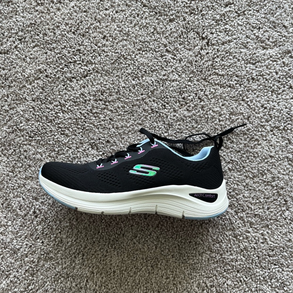 Skechers Black Walking Sneaker with Mint and Pink Accents